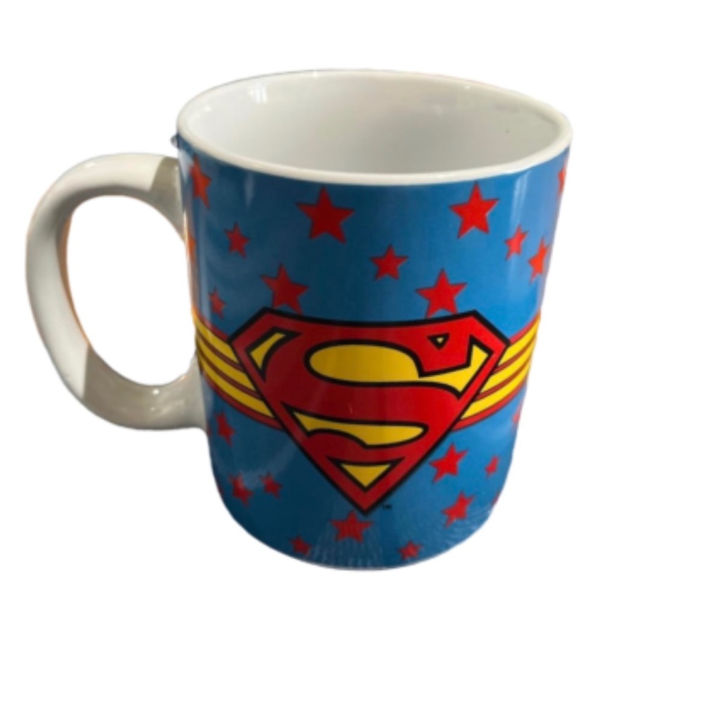 Superman DC Comics Mug Ceramic 12 oz Blue, Yellow & Red Stars